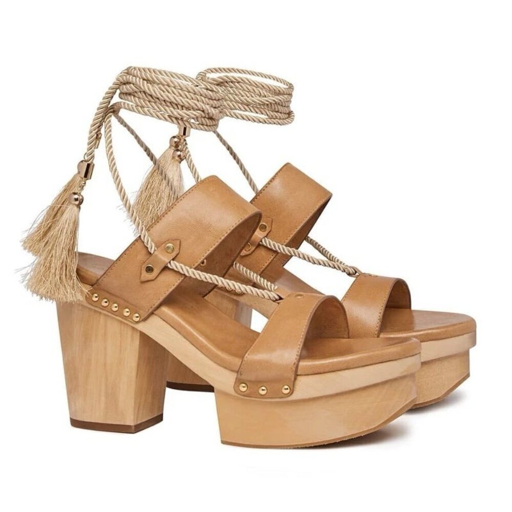 Camilla Fabric Tie Platform wooden heels Mellow Muse 38